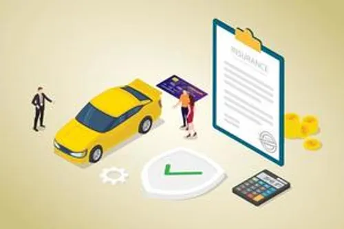 car insurance concept with car and contract paper free vector